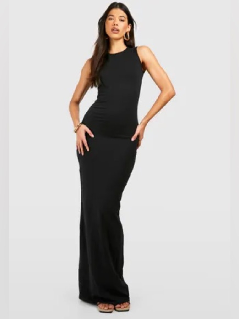 NWT Boohoo | Tall Basic Cotton Blend Scoop Neck Black Maxi Dress Size 10 Tall